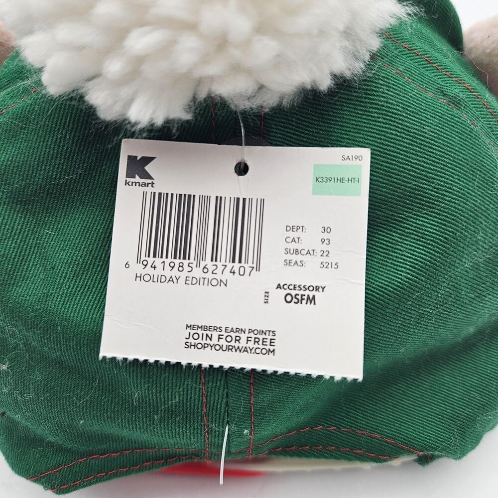 Christmas Elf Merry Hat Cap Snap Back One‎ Size Green Red Pom Pom Ears Glitter - Picture 5 of 11